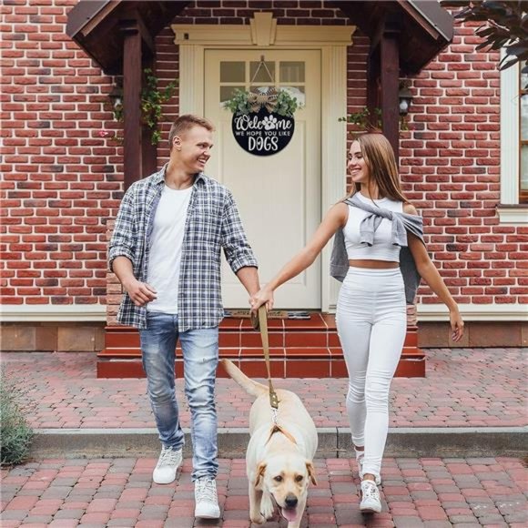 Welcome We Hope You Like Dogs Door Sign with Eucalyptus Leaves & Buffalo Bow - Picture 2 of 7